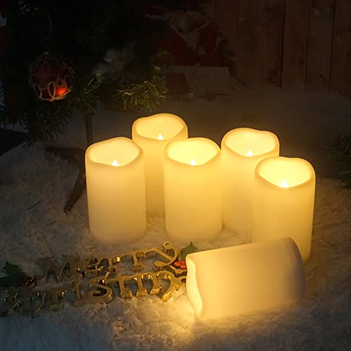 Image of CANDLE CHOICE Waterproof Outdoor Battery Operated Flameless Candles with Remote Timer Plastic Realistic Flickering Fake Electric LED Pillars Lantern Garden Wedding Christmas Decorations 3 inchx5 inch 6 Pack