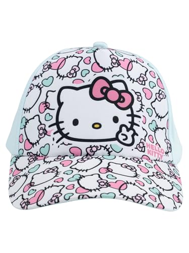 Hello Kitty Gorra para niña – Allover – Gorra de béisbol para niños – Gorra de béisbol ajustable turquesa, turquesa, Talla única