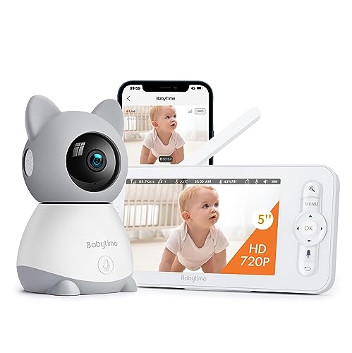 8 Besten Babyphone mit Kamera und App testsieger 6 BabyTime Video-Babyphone, 5″ Farbdisplay mit 3MP Pan/Tilt Kamera, Babyphone mit Kamera und App Infrarot-Nachtsicht, Zwei-Wege-Audio, Temperatur- und Tonalarm, Smart Nursery Modu