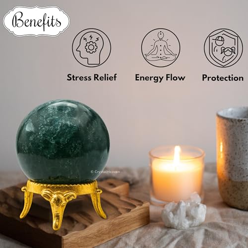 Image of Certified Moss Agate Crystal Ball for Meditation - Premium Crystal Vastu Items for Home and Feng Shui Items for Good Luck - Ideal for Pooja Supplies and Spiritual Practices (1.5 inch Inch)