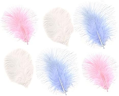 60 White, Baby Pink and Pale Blue Marabou Feathers Quality Craft Pack