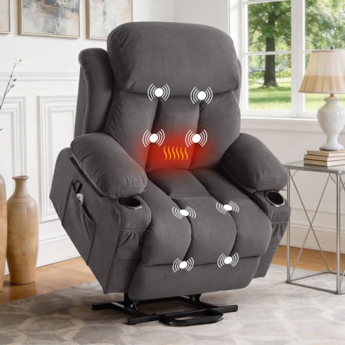 Image of Power Lift Recliner Chair with Massage, Heat, Cup Holders for Elderly