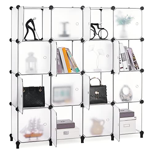 ANWBROAD Cube Storage Organizer 16 Würfel DIY Kunststoff Schrank Schrank mit Türen Modular Kleidung Storage Regale Bücherregal Schrank für Schlafzimmer Wohnzimmer Büro Weiß ULCS16TM Cover