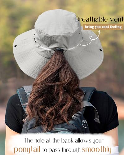 Image of FURTALK Sun Hats for Women Ponytail Wide Brim Summer Packable Cowboy Hat | 100% Nylon, Convertible Cowboy Style, Foldable & Packable, Adjustable Drawstring, Ideal for Hiking, Gardening, Beach Boating
