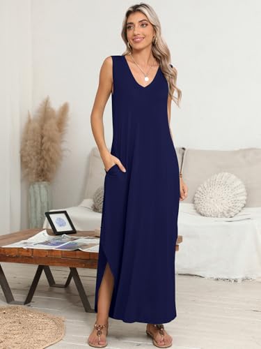 Image of BELAROI Womens Plus Size Maxi Dress Sundress Summer Casual Sleeveless V Neck Pockets Beach Swimsuit Coverup Loose