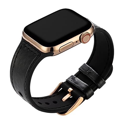 Buckle & Band Mona Silicone and Leather Sports & Gym Compatible Apple Watch Strap Black Genuine Leather upper silicone under Band - Image 4