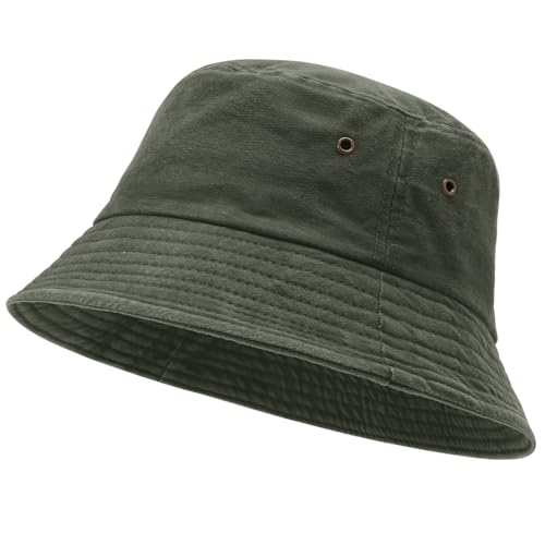 TOMEEK Cappello Pescatore da Sole Unisex, Cappello Uomo Estivo Moda Bucket Hat da Pesca Cotone Portatile e Pieghevole Cappellino a Secchiello Donna(Verde Militare,Taglia Unica)