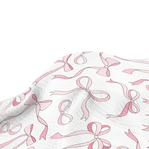 Image of Pink Ribbon Bows Love Baby Swaddle Blanket for Boys and Girls, Muslin Baby Receiving Swaddle Blanket, Soft Cotton Nursery Swaddling Blankets for Newborn Toddler Infant