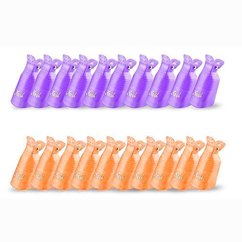 20 Pcs Acrylic Nail Polish Remover Clips, Bestsupplier Nail Art Soak Off Clips Caps UV Gel Polish Remover Wrap Tool-Purple, Orange