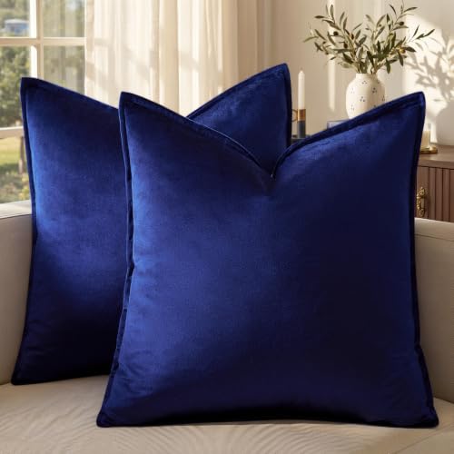 GIGIZAZA Royal Blue Velvet Throw Pillow Covers 20x20 Inch Pack of 2