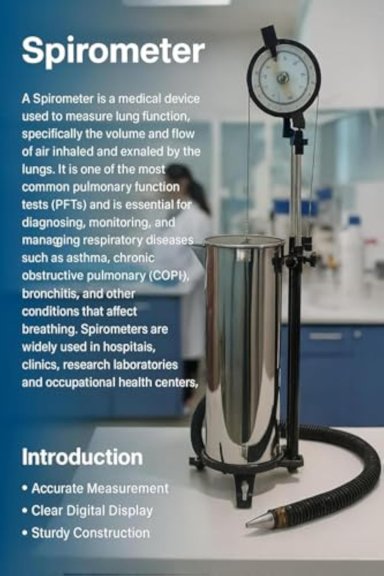 Spirometer - 6 L Stainless Steel Mechanical Lung Volume Recorder