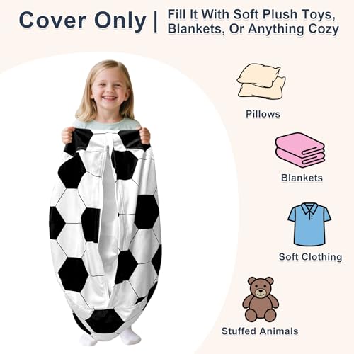 Lukeight Soccer Stuffed Animals Storage Bean Bag Chair Cover for Kids Teens, Cozy Velvet Plush Toy Organizer Seat, Cover Only, No Filling Included, Long YKK Zipper, Side Pocket, XX-Large 36 x 20 in by Lukeight - Image 3