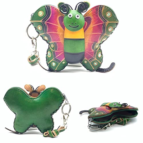 Vintage Genuine Leather 3D Animal Butterfly Coin Purse With Removable Wrist Strap (Green)4
