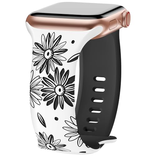 Flower Engraved Band Compatible with Apple Watch Bands 44mm 45mm 42mm 49mm Women Men, Sport Replacement Wristbands for iWatch Bands Ultra2 Series 9 Ultra 8 7 6 5 4 3 2 1 SE