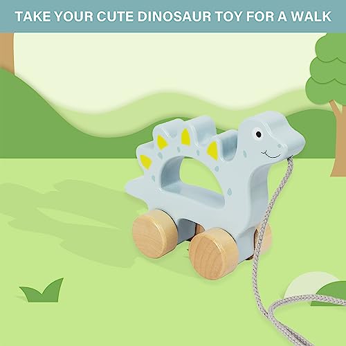 Image of Baby Toys Car,Wooden Pull Along Toddler Toy, Developmental Toy for 1 Year Old Girl Boy Birthday Gift (Dinosaur)
