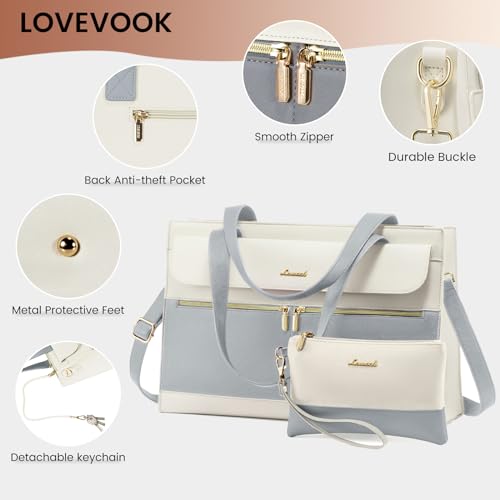 Image of LOVEVOOK Laptop Tote for Women - 15.6 Inch Professional Leather Computer Briefcase - Waterproof, Large Capacity Business Teacher Office Bag - Crossbody Purse