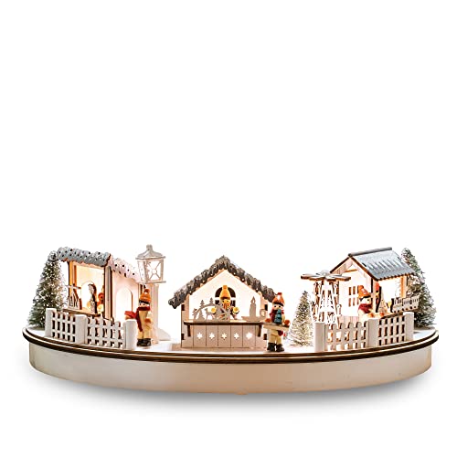 Hellum LED Holz-Weihnachtsmarkt-Szenerie im Halbkreis, mit 6h-Timer, 1...