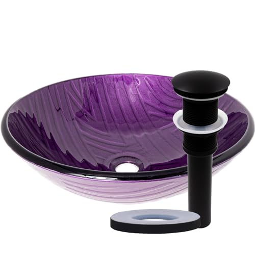 Novatto Purple Painted Glass Vessel Bathroom Sink Set, Matte Black by Novatto - Used condition - US$231.46