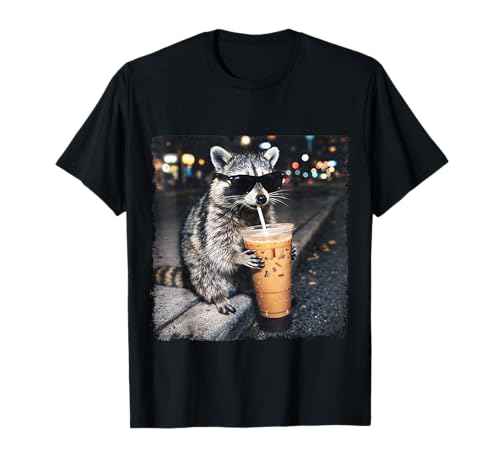Raccoon Iced Coffee Meme Cute Animal Selfie Funny Meme Cute T-Shirt