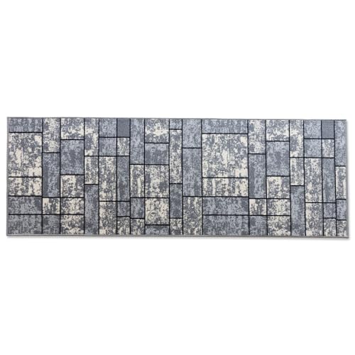 Floordirekt Chodnik dywanowy z wzorem – szyty na miarę dywan chodnikowy z cienkimi pętelkami do kuchni, korytarza i salonu – Mannheim Szary (80 x 200 cm)
