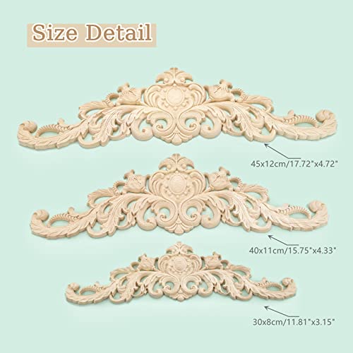 Muxsam Long Wood Carved Appliques Onlays, 2-Pack Unpainted Decorative Corner Carving Decals Set For Wall Door Cabinet Mirror Closet Wardrobe Dresser Mantel Staircase Diy Project, 30X8Cm/11.81"X3.15" #TOP2