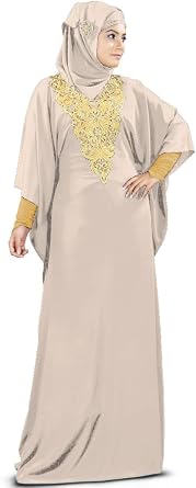 MyBatua Free Size Womens Kaftan Gold Embroidered Fancy Abaya Evening Gown Muslim Maxi Dress KF-003