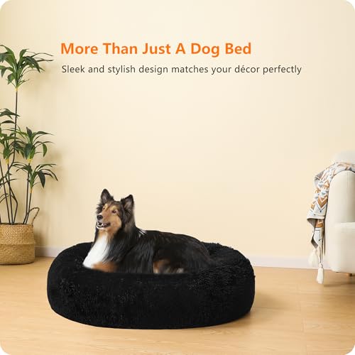 HMTOPE Orthopädisches Hundebett rund Hundekissen Hundesofa Katzenbett Donut Kuscheliges Hundekorb Waschbar, 80 cm Ø, Schwarz