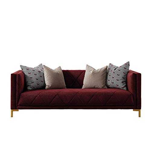 Acanva Modern Mid-Century Sofa With Velvet Upholstered Fabric, 3 Seating For Living Room, Bedroom, Dorm And Small Space, 84”W Couch, Wine Red #TOP23