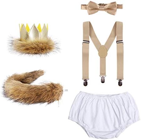 FYMNSI Baby Boy 1st / 2nd Birthday Cake Smash Outfit Wild One Lion Costume Photo Props Crown Tail Bow Tie Suspenders Bloomers Set
