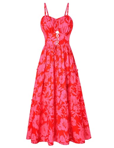 Image of GRACE KARIN 2026 Women's Spaghetti Vacation Sundress Summer Beach Flowy Boho Floral Maxi Dresses with Pockets