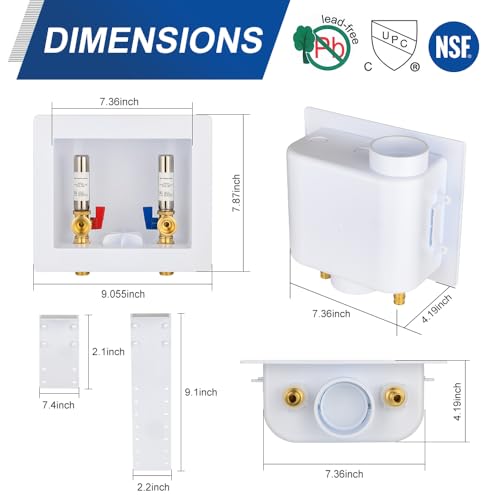 EFIELD Universal Washing Machine (Laundry) Outlet Box with Center Drain, 1/2-inch Sweat MIP Connection With Stainless Steel Water Hammer Arrestor,(WM051) by EFIELD - Image 3