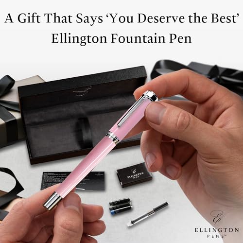 Image of Ellington Pens Luxury Fountain Pen Set - Extra Fine Nib - Includes 3 Ink Cartridges, Refillable Ink Converter, Gift Box - Fountain Pens For Writing, Calligraphy, Journaling, Sketching (Rosy Flair)