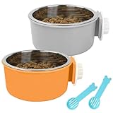 Hamiledyi 2-Pack Hanging Dog Bowls with Removable Stainless Steel Feeder - Spill-Proof Crate Bowls for Kennel/Cage, Puppy to Medium Dogs, Cats, Rabbits & Guinea Pigs (Durable Pet Food & Water Dishes)