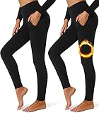 FULLSOFT 2 Pack Fleece Lined Leggings with Pockets for Women High Waisted Thermal Winter Yoga Pants...
