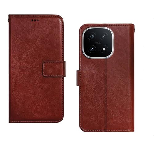 Image of amazon basics iQOO 15 5G Flip Cover | Card Pockets Wallet & Stand | Flip Cover for iQOO 15 5G (Brown)