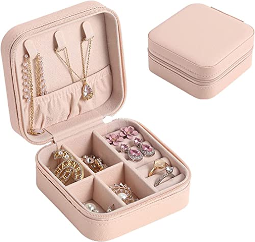 Mini Organizador de Joyas, Caja Organizadora de Joyas de Viaje Portátil con Cremallera, para Anillos, Pendientes, Collares,Adecuado para Regalos de Cumpleaños de Navidad de San Valentín (Rosa) Cover