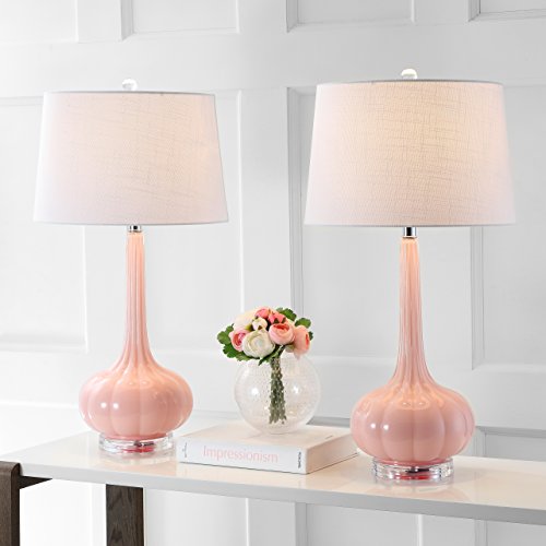 JONATHAN Y 28.5" Pink Glass Teardrop LED Table Lamp Set of 2 for Living Room Bedroom Nightstand, White Linen Shade Modern Transitional Bedside Desk Lamp JYL1079A-SET2 by JONATHAN Y - Image 7