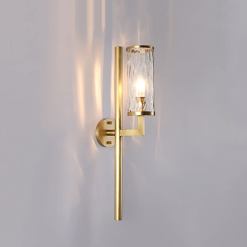 KXEcoLife Wall Light Sconce Brass Lamp Hammered Glass Shade Sconce, Copper Lamps for BedBedside Living Corridor Dining Indoor E14 Headboard Lighting Fixture