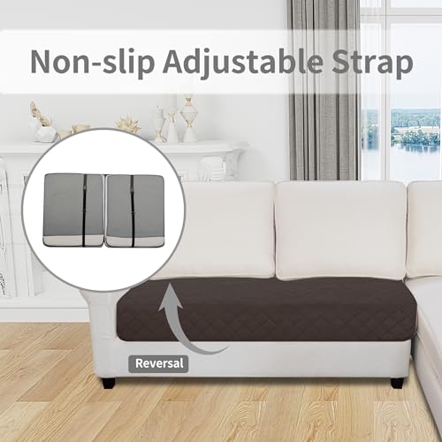 Image of Easy-Going Reversible L Shape Sectional Couch Cover 30 x 50 inches Rectangular Chaise Lounge Cover Loveseat Cushion Cover Furniture Protector for Pets Dog Cat (Chocolate /Beige)