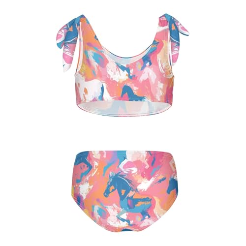 KLL Seamless Pattern Horse Flat Style Watercolor Girl Two Piece Bikini Sets Quick-Dry Beach Bathing Suit Swimsuit2