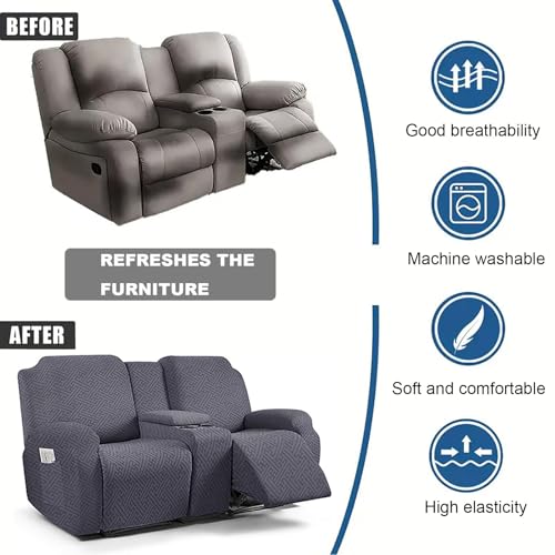 Recliner Loveseat Cover with Center Console Slipcover Stretchy All-Inclusive Cover Four Seasons Universal Anti-Cat Scratching Recliner Cover for 2 Seater