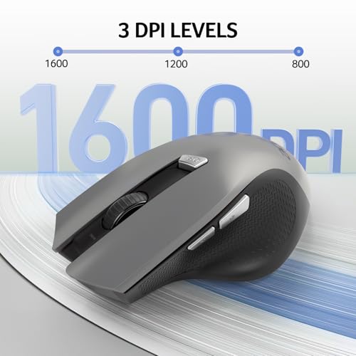 Image of acer Wireless Mouse for Laptop, 2.4GHz Computer Mouse 3 Adjustable DPI Office Cordless USB Mice with USBA Receiver, 6 Buttons, 1600 DPI, Medium to Large Sized Hands (Grey)