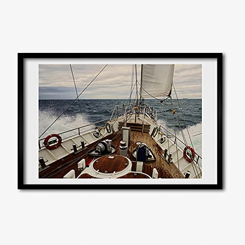 Peinture moderne voilier en mer avec cadre 60x40 cm décoratif Tulup