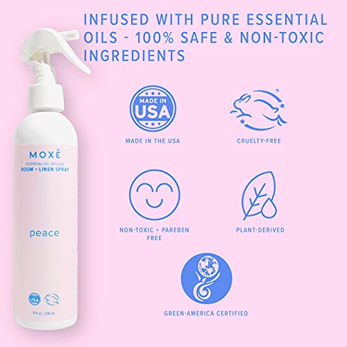 Moxē Peace Linen & Room Spray, Zen-Ful Essential Oils, Natural Aromatherapy Mist, Home & Bedroom, Office, Furniture, Bedding, Pillows, Sheets, Bergamot, Lime, Mandarin, Geranium, 8 Ounces (1 Pack) #TOP3