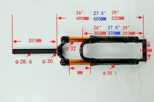 Fourche à air VTT 26 27.5 29 pouces débattement 100 mm tube droit 1-1/8''