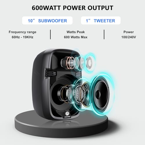 Image of 8-Channel Portable PA System with Bluetooth, Microphone, 2 Speaker Stands, USB, Reverb /Delay Effects - Perfect for Outdoor Events, Parties, Weddings, Church Services (2 x 10 Woofers)