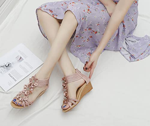 Image of FRALOSHA Wedge Sandals for Women Open Toe Casual Summer Roman High Heel Breathable Beach Sandals