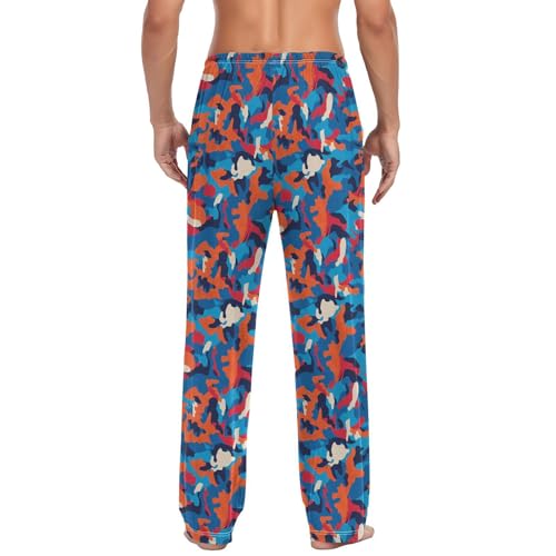 Men's Pajama Pants,Blue Camouflage Orange Lounge Lightweight Sleep Bottoms Pants with Pockets Size S-XXL2