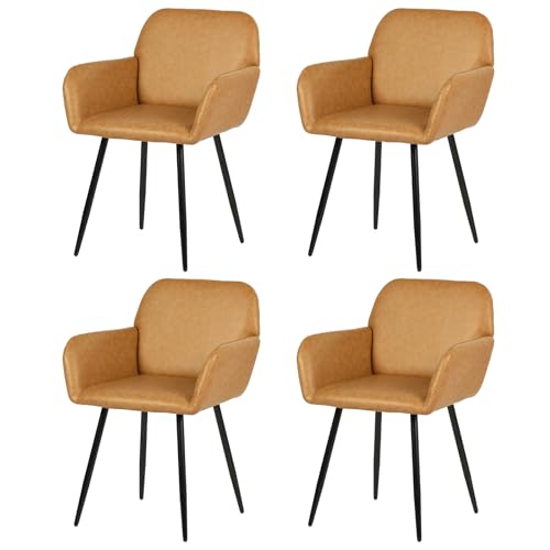 EGGREE Esszimmerstühle 4er Set Kunstleder Stühle mit Armlehnen Gepolsterte Küchenstühle Moderner Design, Hochwertige Stühle für Esszimmer Wohnzimmer mit Stabilen Metallbeinen Tragkraft 150 kg, Braun