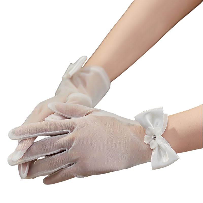 Women's Short Gloves for Wedding Full Finger Bridal Party Evening Dress Gloves Sheer